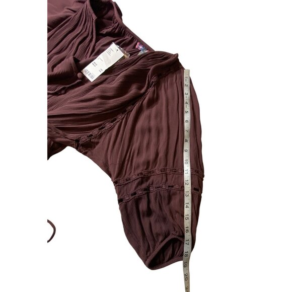 Urban Outfitters Brown Romper S V-Neck Button-Front Lace Sleeve Tie Waist 100% V - Picture 10 of 12